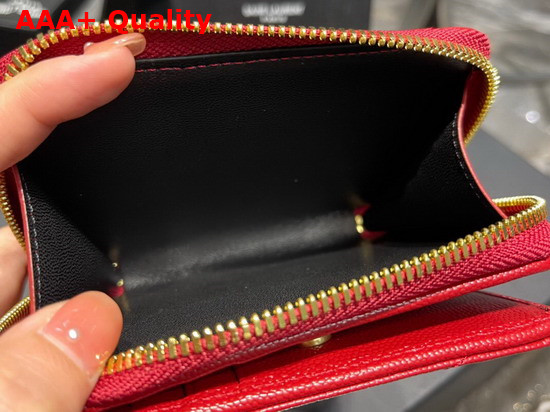 Saint Laurent Monogram Compact Zip Around Wallet in Red Quilted Grained Leather Replica