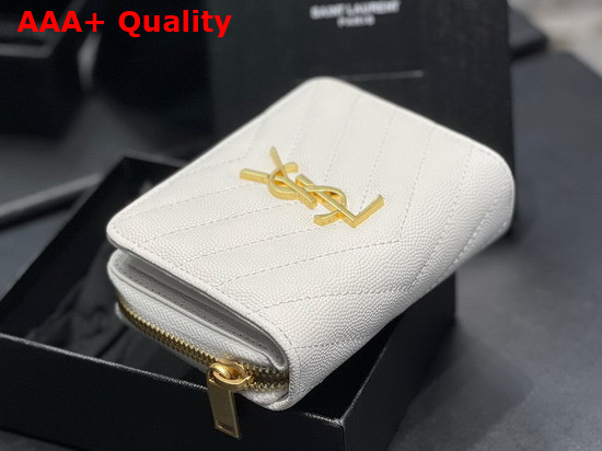 Saint Laurent Monogram Compact Zip Around Wallet in White Grain de Poudre Embossed Leather Replica