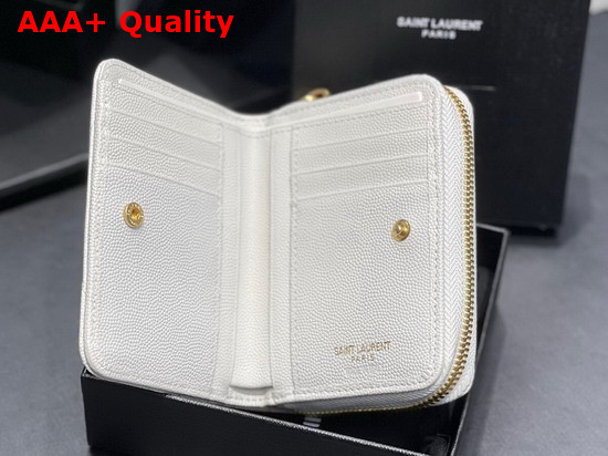 Saint Laurent Monogram Compact Zip Around Wallet in White Grain de Poudre Embossed Leather Replica