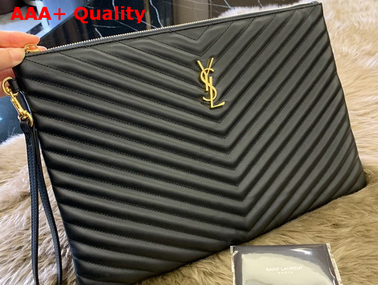 Saint Laurent Monogram Document Holder in Black Matelasse Leather Replica