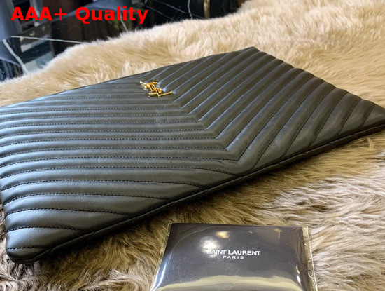 Saint Laurent Monogram Document Holder in Black Matelasse Leather Replica