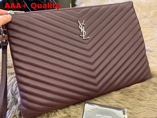 Saint Laurent Monogram Document Holder in Dark Legion Red Matelasse Leather Replica