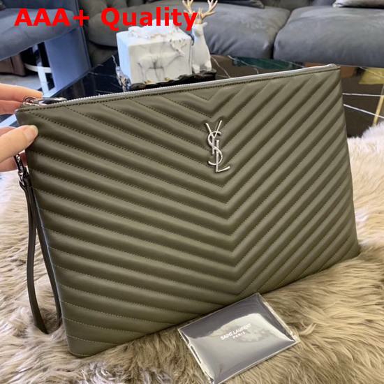 Saint Laurent Monogram Document Holder in Light Khaki Matelasse Leather Replica