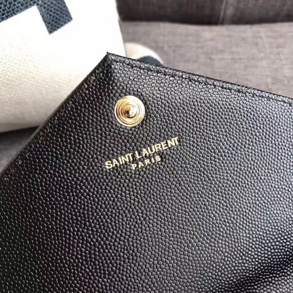 Saint Laurent Monogram Envelope Chain Wallet in Black Grain De Poudre Textured Matelasse Leather with Gold Hardwares For Sale