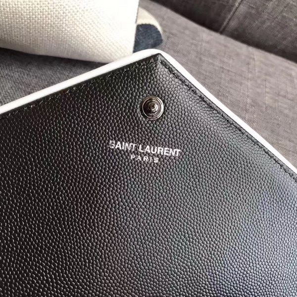 Saint Laurent Monogram Envelope Chain Wallet in Black and White Grain De Poudre Textured Matelasse Leather with Gun Metal For Sale