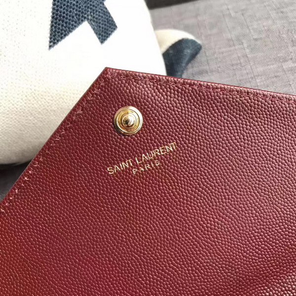 Saint Laurent Monogram Envelope Chain Wallet in Dark Red Grain De Poudre Textured Matelasse Leather with Gold Hardwares For Sale