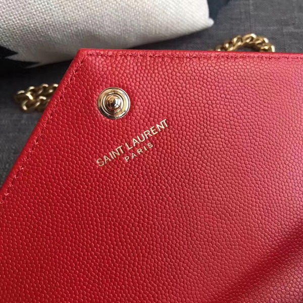 Saint Laurent Monogram Envelope Chain Wallet in Red Grain De Poudre Textured Matelasse Leather with Gold Hardwares For Sale