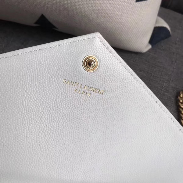 Saint Laurent Monogram Envelope Chain Wallet in White Grain De Poudre Textured Matelasse Leather with Gold Hardwares For Sale