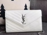 Saint Laurent Monogram Envelope Chain Wallet in White Grain De Poudre Textured Matelasse Leather with Silver Metal For Sale