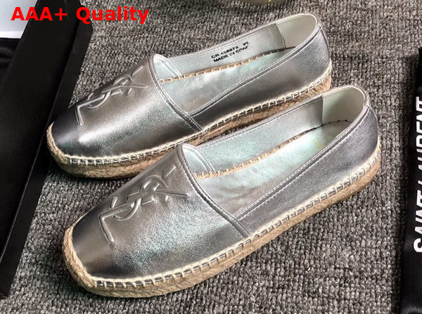 Saint Laurent Monogram Espadrilles in Silver Lambskin Replica