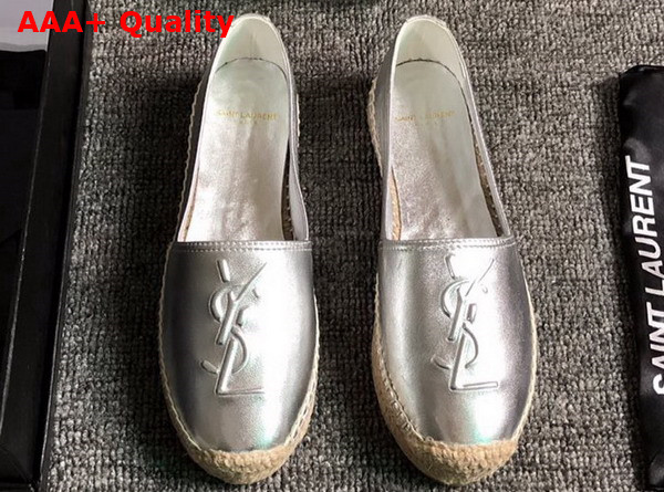 Saint Laurent Monogram Espadrilles in Silver Lambskin Replica