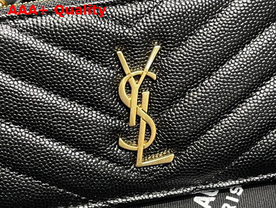 Saint Laurent Monogram Fragments Zippered Card Case in Black Grain de Poudre Embossed Leather Replica