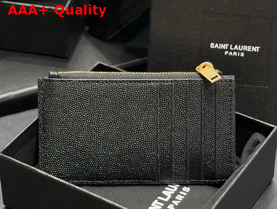 Saint Laurent Monogram Fragments Zippered Card Case in Black Grain de Poudre Embossed Leather Replica