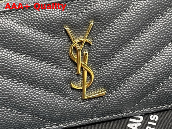 Saint Laurent Monogram Fragments Zippered Card Case in Gray Grain de Poudre Embossed Leather Replica