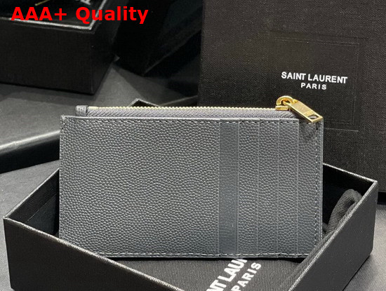 Saint Laurent Monogram Fragments Zippered Card Case in Gray Grain de Poudre Embossed Leather Replica