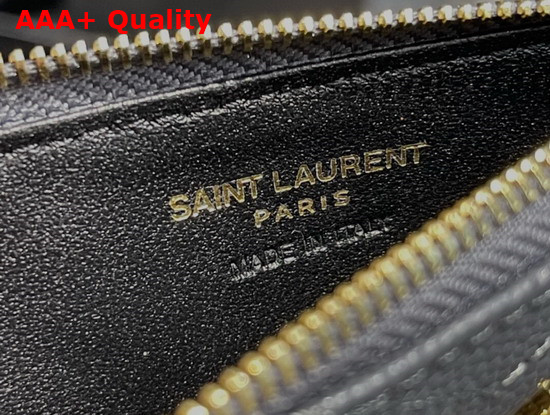 Saint Laurent Monogram Fragments Zippered Card Case in Gray Grain de Poudre Embossed Leather Replica