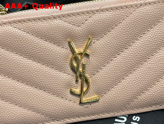 Saint Laurent Monogram Fragments Zippered Card Case in Pink Grain de Poudre Embossed Leather Replica