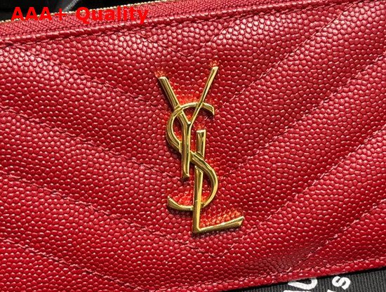 Saint Laurent Monogram Fragments Zippered Card Case in Red Grain de Poudre Embossed Leather Replica