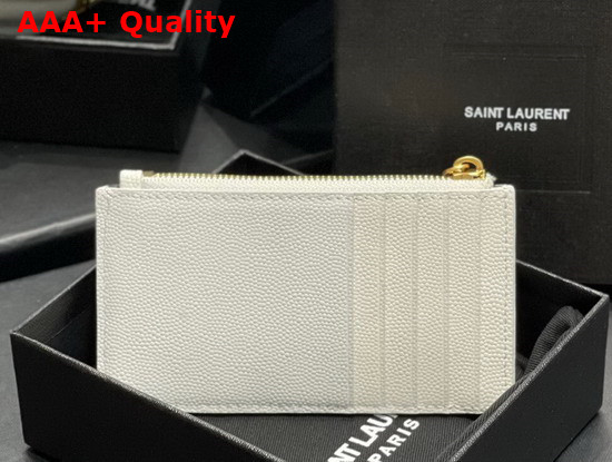 Saint Laurent Monogram Fragments Zippered Card Case in White Grain de Poudre Embossed Leather Replica