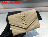 Saint Laurent Monogram Small Envelope Wallet in Beige Grain de Poudre Embossed Leather Replica