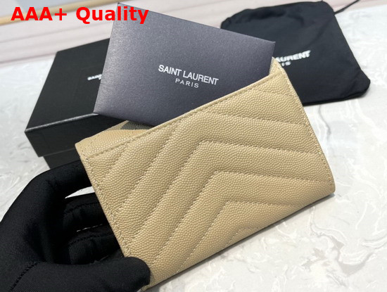 Saint Laurent Monogram Small Envelope Wallet in Beige Grain de Poudre Embossed Leather Replica