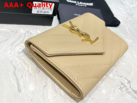 Saint Laurent Monogram Small Envelope Wallet in Beige Grain de Poudre Embossed Leather Replica