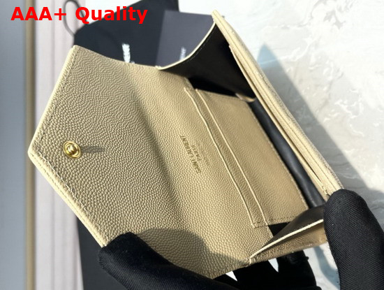 Saint Laurent Monogram Small Envelope Wallet in Beige Grain de Poudre Embossed Leather Replica