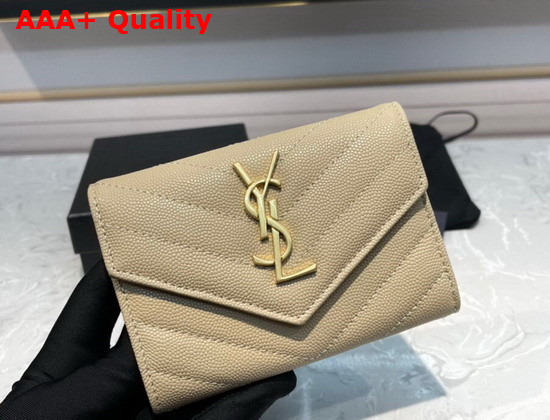 Saint Laurent Monogram Small Envelope Wallet in Beige Grain de Poudre Embossed Leather Replica