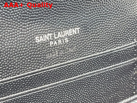 Saint Laurent Monogram Small Envelope Wallet in Black Grain de Poudre Embossed Leather with Silver Metal Replica