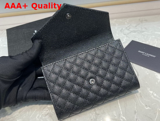 Saint Laurent Monogram Small Envelope Wallet in Black Mix Quilted Grained Leather Replica