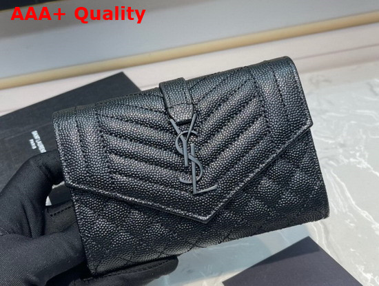 Saint Laurent Monogram Small Envelope Wallet in Black Mix Quilted Grained Leather Replica