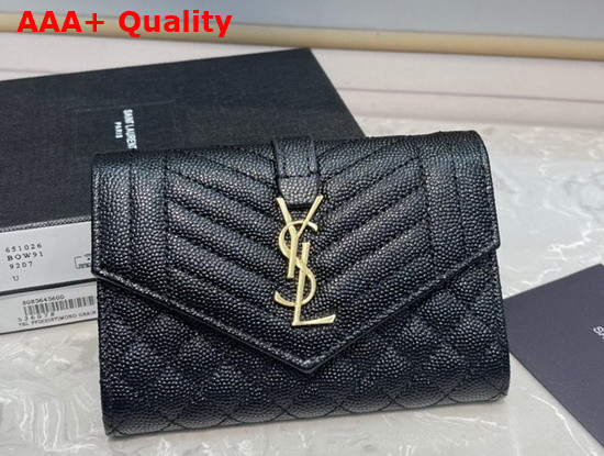 Saint Laurent Monogram Small Envelope Wallet in Black Mix Quilted Grained Leather Replica