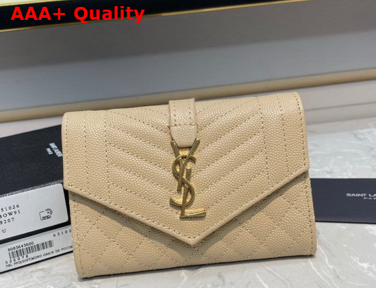 Saint Laurent Monogram Small Envelope Wallet in Dark Beige Mix Quilted Grained Leather Replica