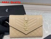 Saint Laurent Monogram Small Envelope Wallet in Dark Beige Mix Quilted Grained Leather Replica