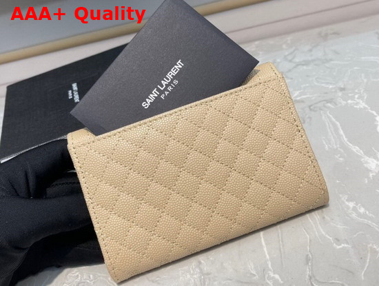 Saint Laurent Monogram Small Envelope Wallet in Dark Beige Mix Quilted Grained Leather Replica