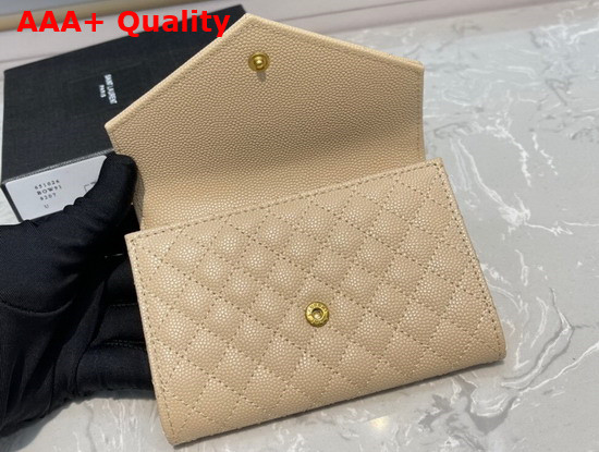 Saint Laurent Monogram Small Envelope Wallet in Dark Beige Mix Quilted Grained Leather Replica