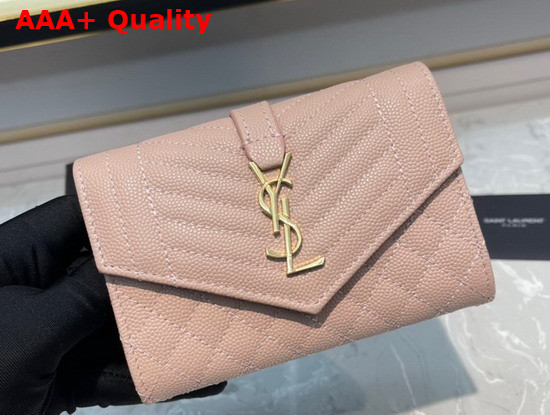 Saint Laurent Monogram Small Envelope Wallet in Pink Mix Quilted Grained Leather Replica