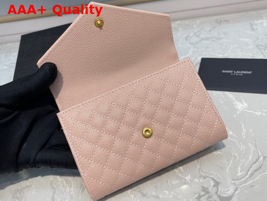 Saint Laurent Monogram Small Envelope Wallet in Pink Mix Quilted Grained Leather Replica