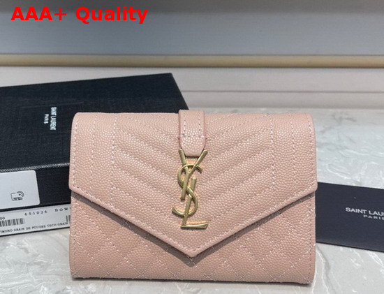 Saint Laurent Monogram Small Envelope Wallet in Pink Mix Quilted Grained Leather Replica