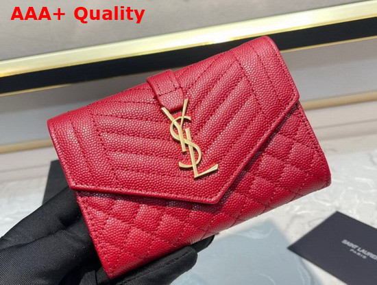 Saint Laurent Monogram Small Envelope Wallet in Red Mix Quilted Grained Leather Replica