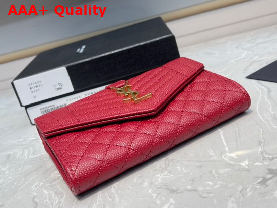 Saint Laurent Monogram Small Envelope Wallet in Red Mix Quilted Grained Leather Replica