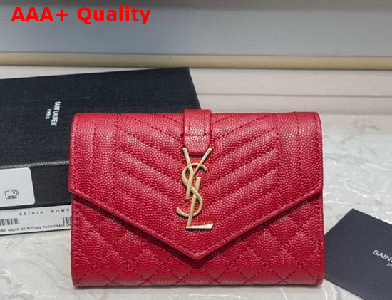 Saint Laurent Monogram Small Envelope Wallet in Red Mix Quilted Grained Leather Replica