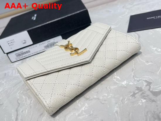 Saint Laurent Monogram Small Envelope Wallet in White Mix Quilted Grained Leather Replica