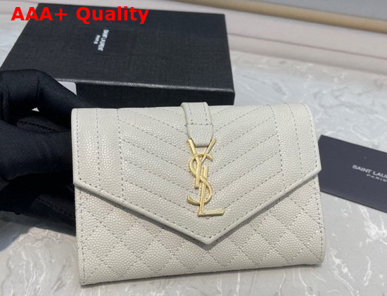 Saint Laurent Monogram Small Envelope Wallet in White Mix Quilted Grained Leather Replica