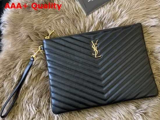 Saint Laurent Monogram Tablet Pouch in Black Matelasse Leather Replica