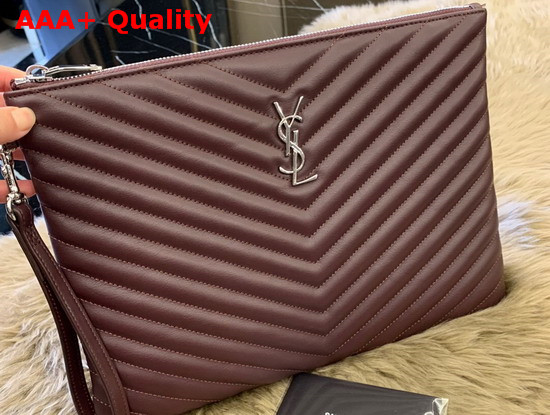 Saint Laurent Monogram Tablet Pouch in Dark Legion Red Matelasse Leather Replica