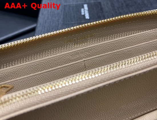 Saint Laurent Monogram Zip Around Wallet in Beige Grain de Poudre Embossed Leather Replica