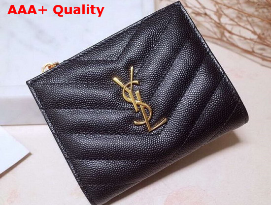 Saint Laurent Monogram Zipped Card Case in Black Grain De Poudre Embossed Leather Replica