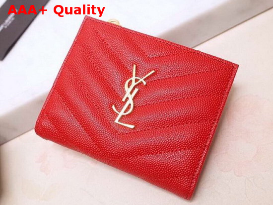 Saint Laurent Monogram Zipped Card Case in Red Grain De Poudre Embossed Leather Replica