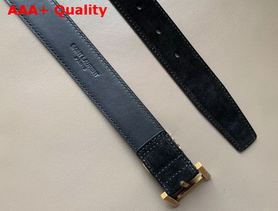 Saint Laurent Monogramme Belt with Square Buckle in Black Suede and Smooth Leather with Gold Metal Replica